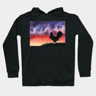 Sunset Rooster and Starry Sky Watercolor Hoodie